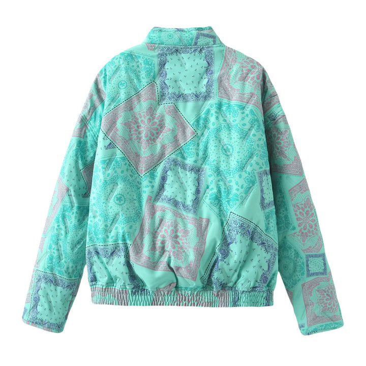 Damen nan gesteppte Bomberjacke mit Patchwork-Paisley, Stehkragen und elastischem Saum Drune