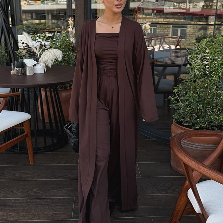 Damen Loungewear-Ensemble mit langem Kimono und schmalem Oberteil Drune