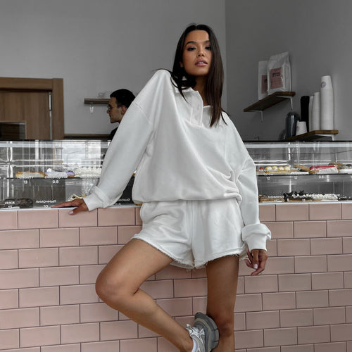 Damen trendiges Sweatshirt- und Shorts-Set