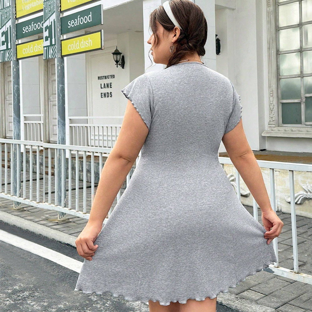 Damen lässiges Jersey-Kleid mit verspielt geschwungenem Saum und dekorativen Bändern Drune