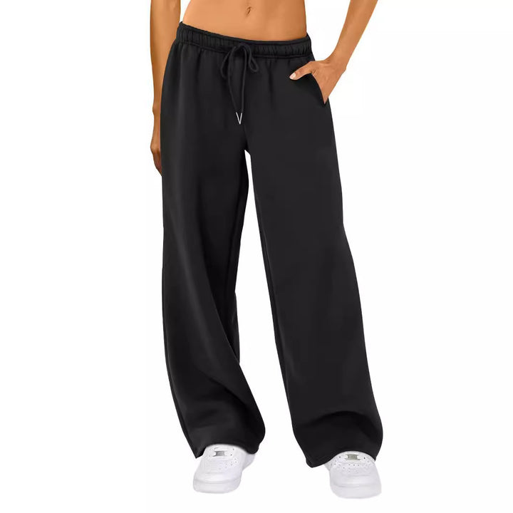 Damen nan relaxed-fit Wide‑Leg Sweatpants mit hohem Komfortbund Kordelzug und nahtverdeckten Eingrifftaschen Drune