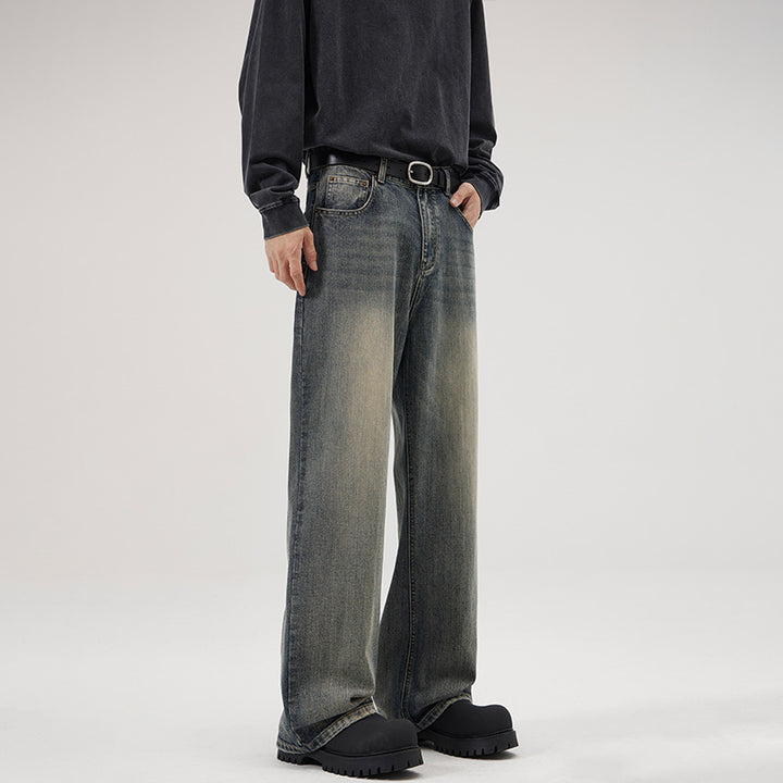 Herren Ultraweite Stonewashed-Baggy-Jeans mit tiefem Schritt und soften Fade-Details Drune