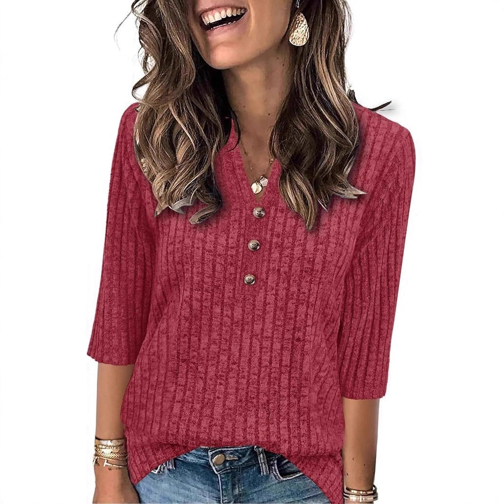 Damen Strickpullover mit dekorativem Knopfverschluss und modernem Rippenmuster Drune