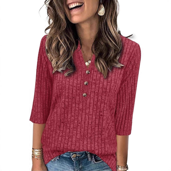 Damen Strickpullover mit dekorativem Knopfverschluss und modernem Rippenmuster Drune