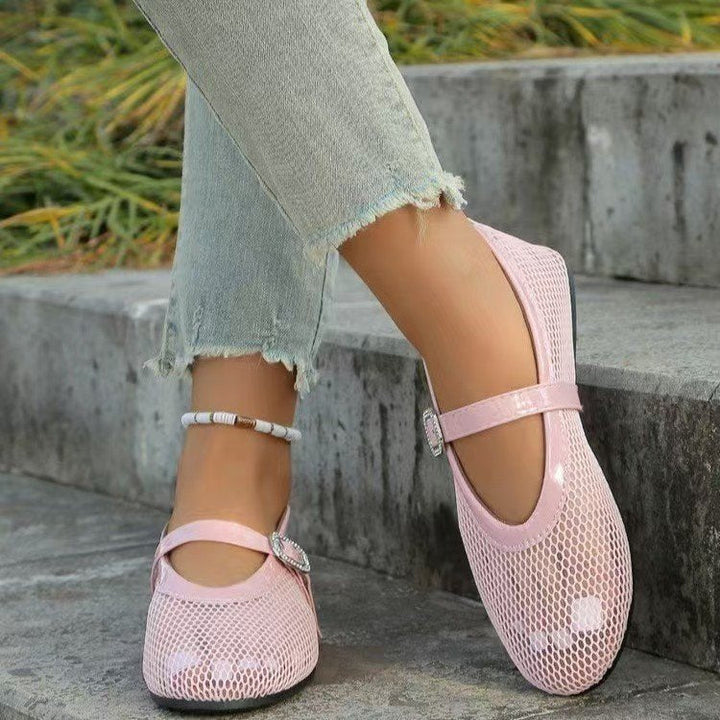 Damen Ballerinas mit elegantem Netzdesign und Kettenapplikation Drune
