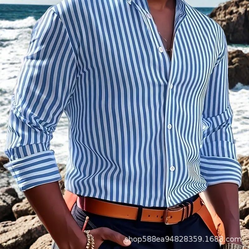 Herren Elegantes Langarm Hemd mit feinem Streifenmuster Drune