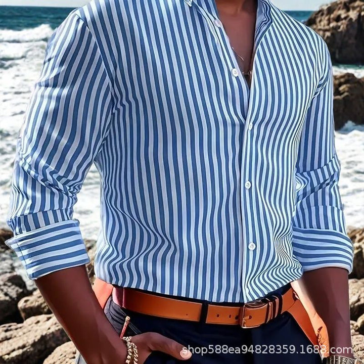 Herren Elegantes Langarm Hemd mit feinem Streifenmuster Drune