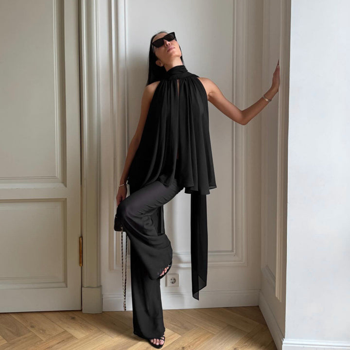 Damen Elegantes Top mit fließendem Schnitt und raffiniertem Halstuch Drune