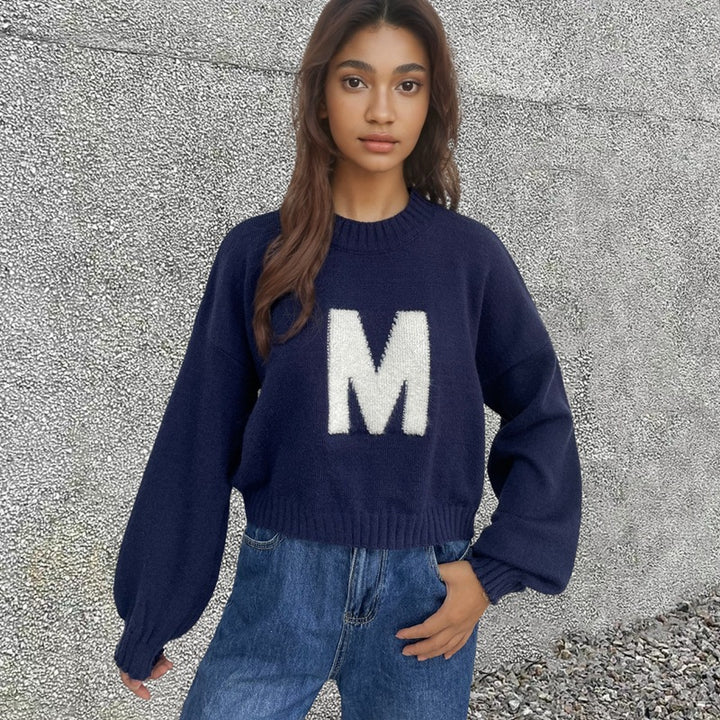Damen Sweater mit auffälligem Buchstabendesign und lockerer Passform Drune