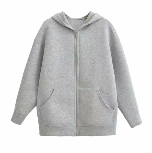 Damen 70+ Oversize Kapuzenjacke mit Reißverschluss, Kängurutaschen und verlängertem Saum Drune