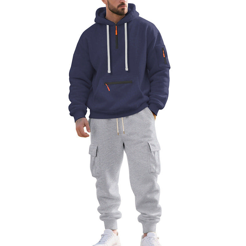 Herren Zweiteiliger Performance-Jogginganzug mit Kapuzen-Hoodie, wasserabweisenden Reißverschlüssen und Cargo-Jogger Drune