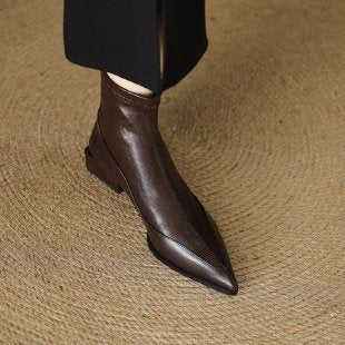 Damen Elegante spitze Stiefeletten mit niedrigem Blockabsatz Drune