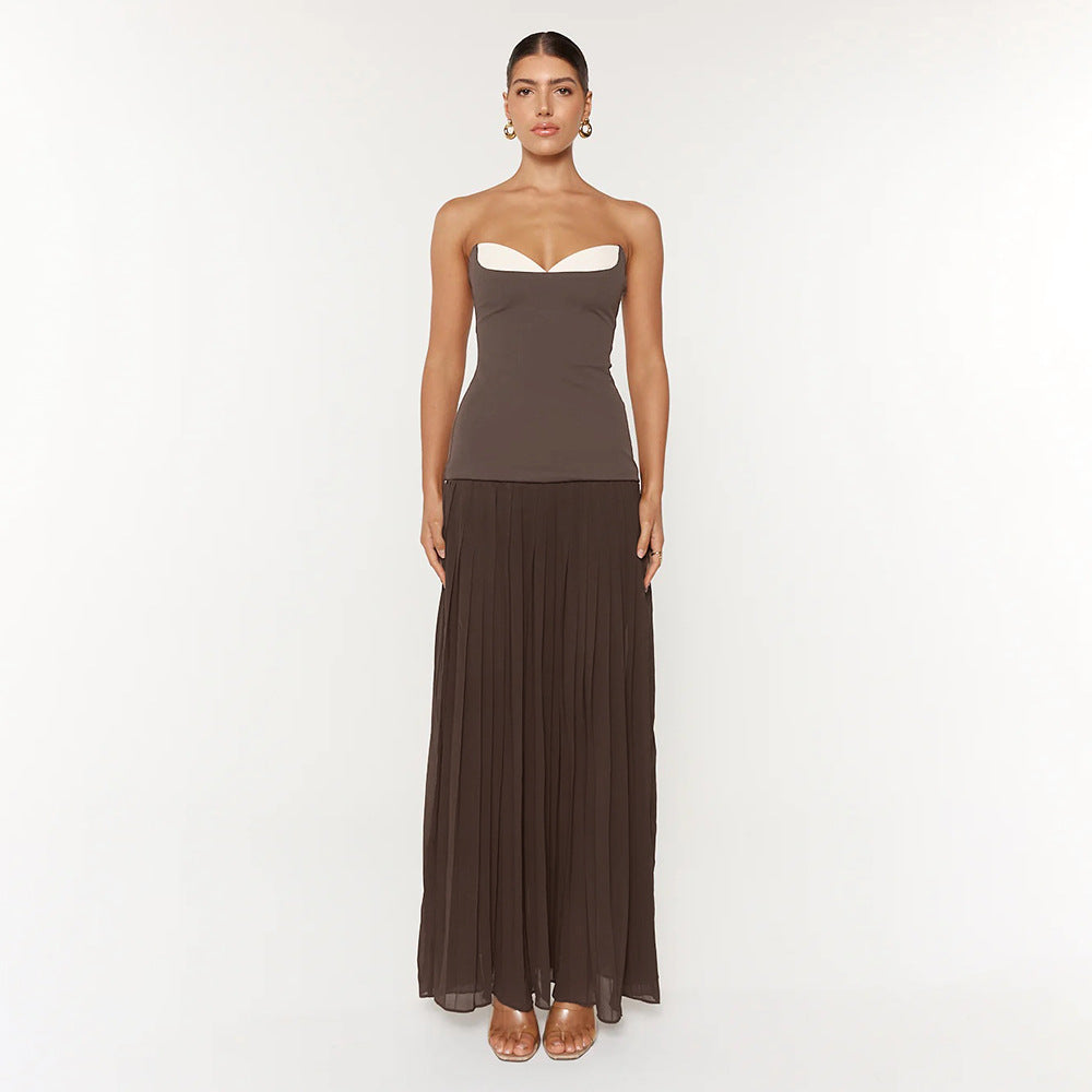 Damen Elegantes Maxikleid mit tailliertem Oberteil und fließendem Rock Drune