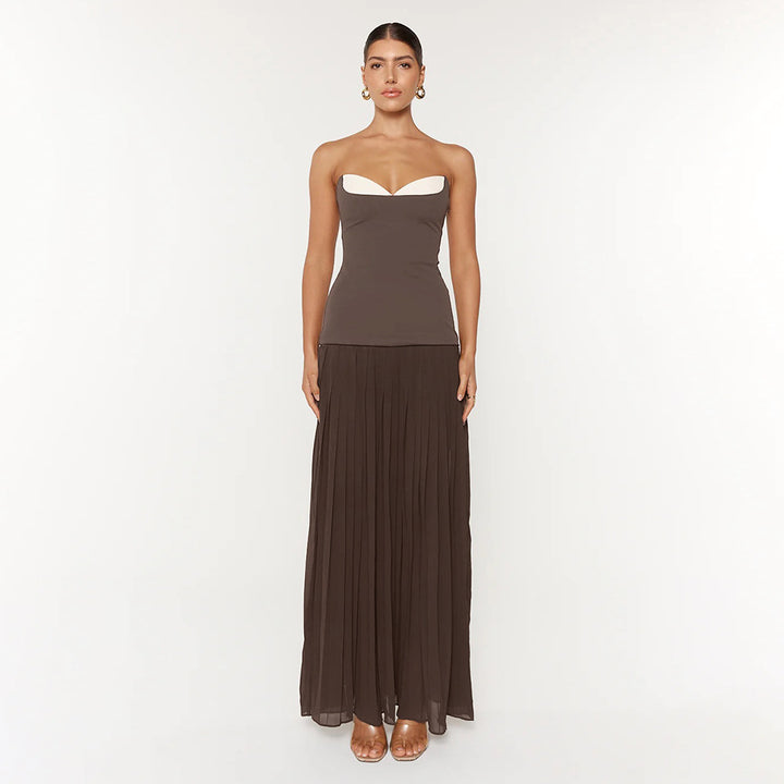 Damen Elegantes Maxikleid mit tailliertem Oberteil und fließendem Rock Drune