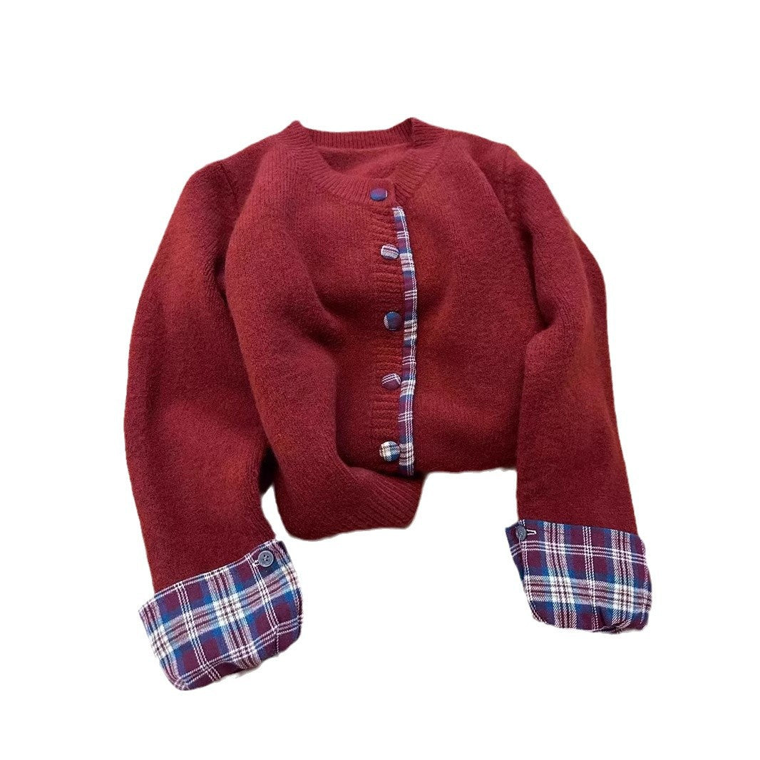 Damen Strickjacke mit Kontrastkragen und dekorativen Knöpfen Drune