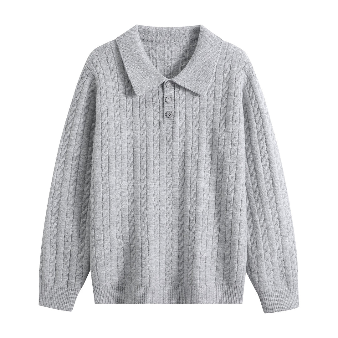 Herren Zopfstrick-Polopullover mit Polokragen, halber Knopfleiste & relaxed Schnitt Drune