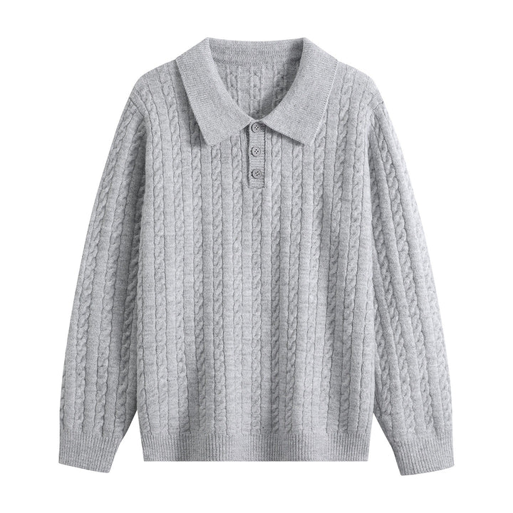 Herren Zopfstrick-Polopullover mit Polokragen, halber Knopfleiste & relaxed Schnitt Drune
