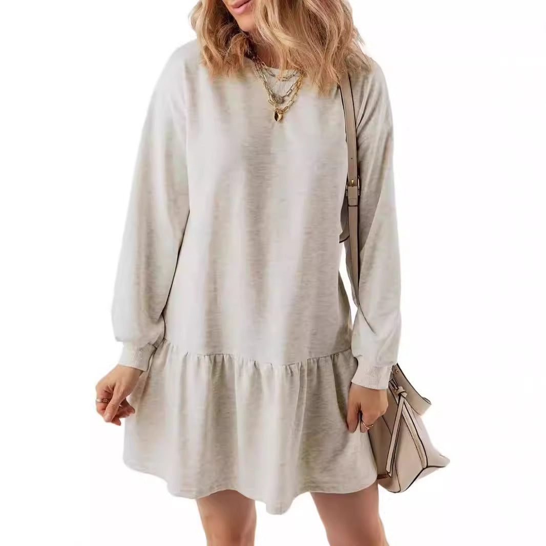 Damen lässiges Sweatkleid mit voluminösen Ärmeln und Rüschendetail Drune