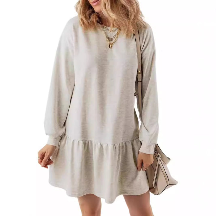 Damen lässiges Sweatkleid mit voluminösen Ärmeln und Rüschendetail Drune