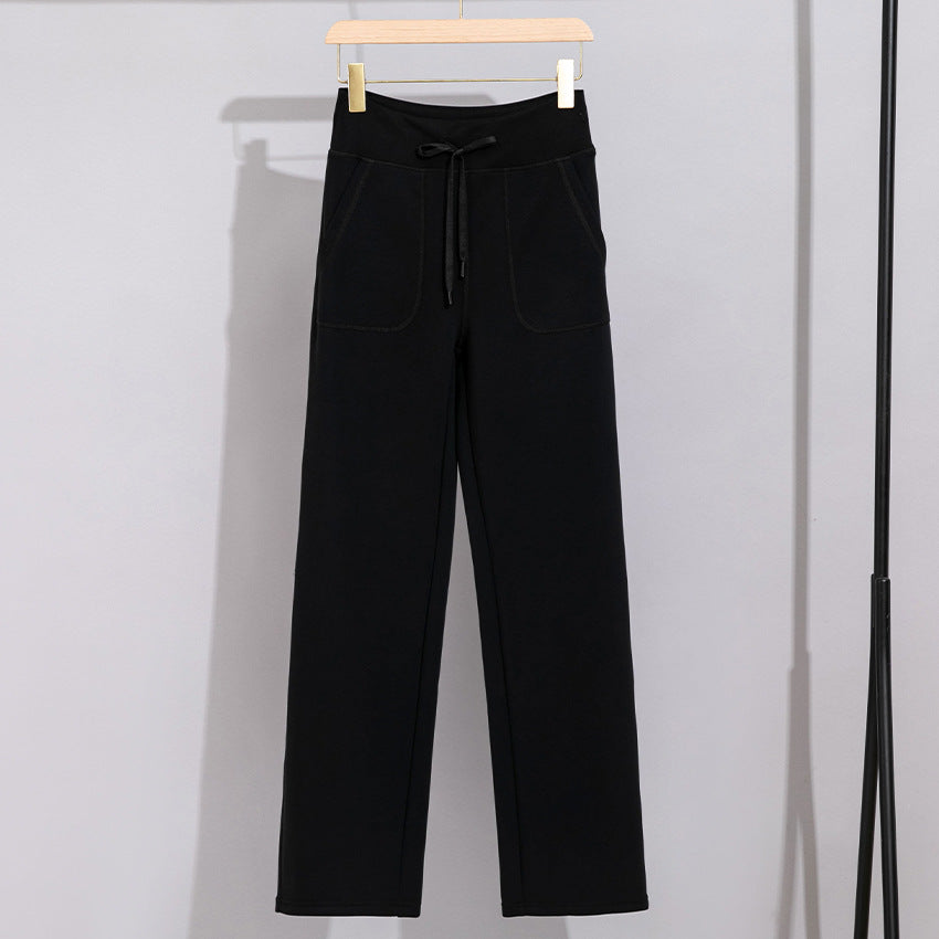 Damen Breite Baumwoll-Frottee-Loungehose mit hohem Bund und Tunnelzug Drune