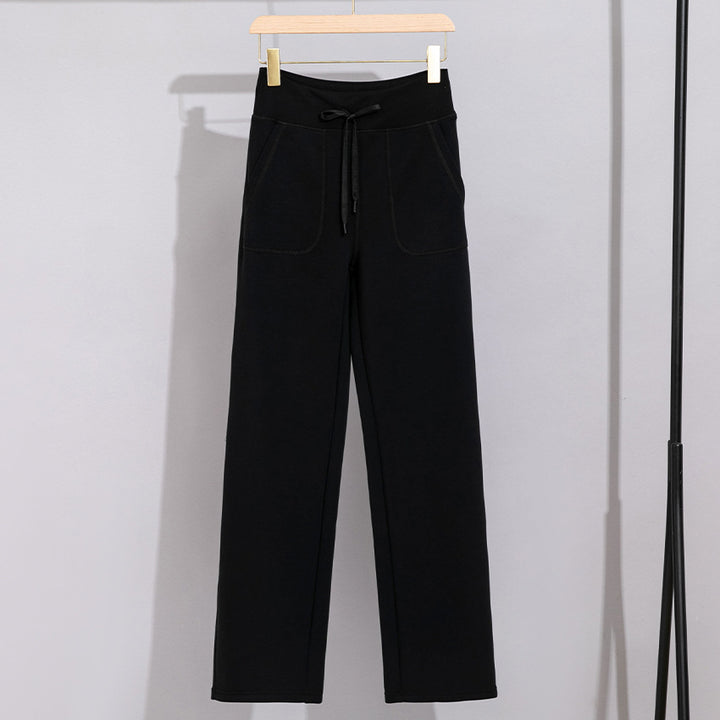 Damen Breite Baumwoll-Frottee-Loungehose mit hohem Bund und Tunnelzug Drune