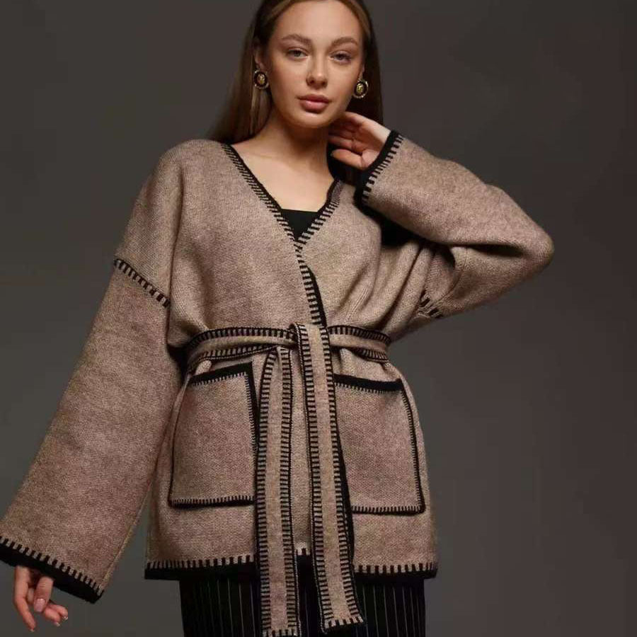 Damen Strickjacke mit breiten Ärmeln und taillierbarem Gürtel Drune