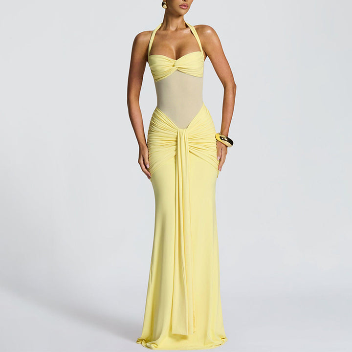 Damen Elegantes Maxikleid mit raffinierten Drapierungen Drune