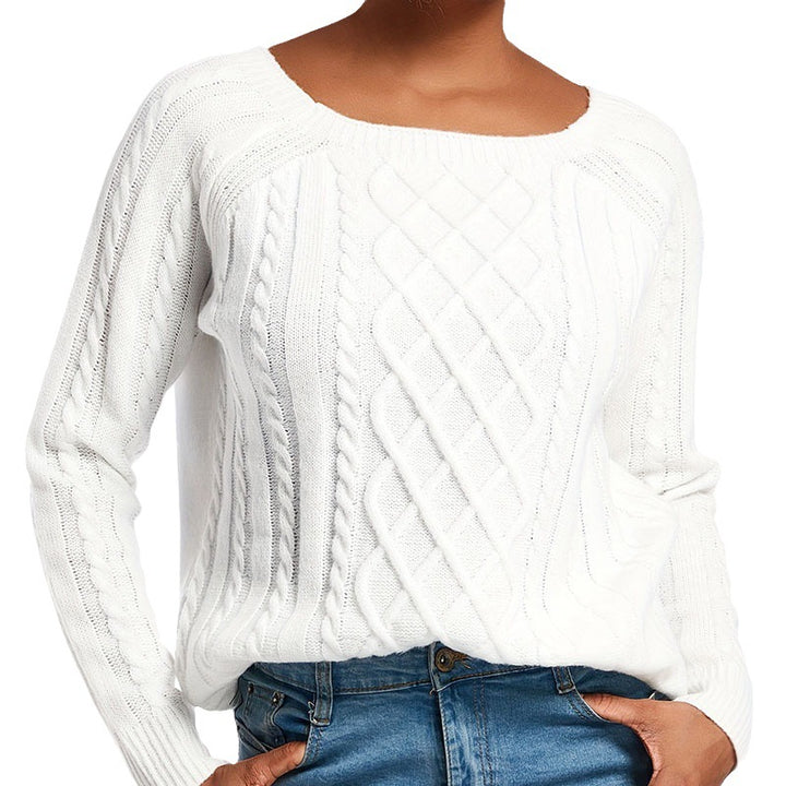 Damen Grobstrickpullover mit ansprechendem Zopfmuster und weitem Rundhalsausschnitt Drune