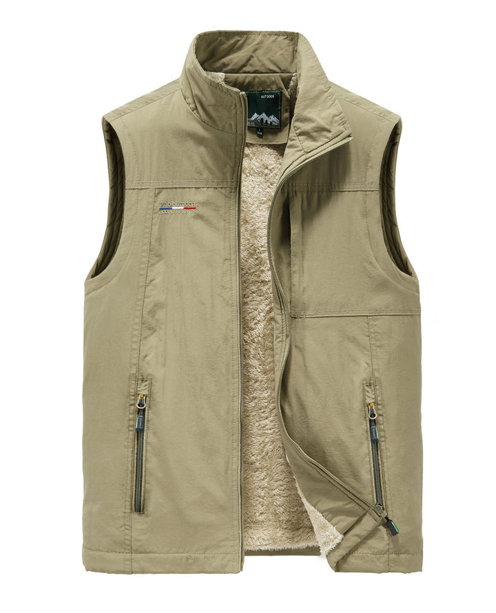 Herren warme Outdoor‑Weste mit Teddyfutter und mehreren Reißverschluss‑Taschen Drune