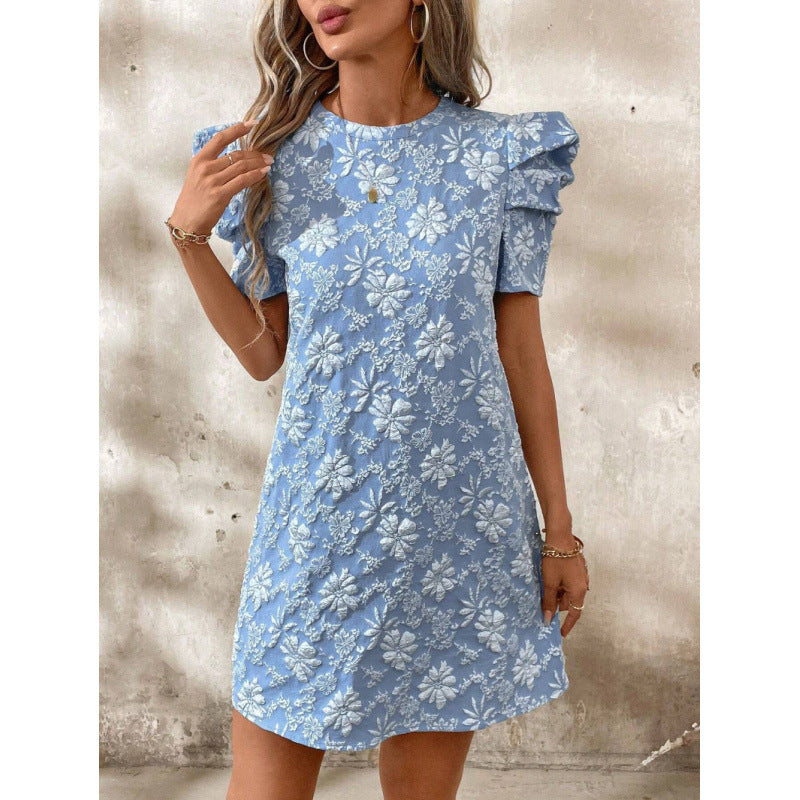 Damen Puffärmel Kleid mit floralem Muster Drune