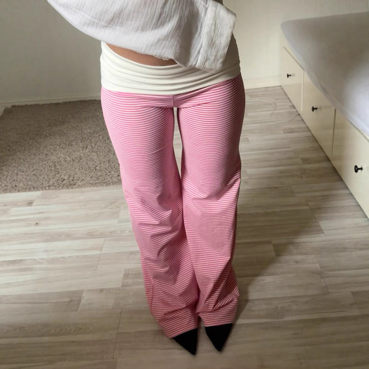 Damen nan Loungehose mit hohem Umschlagbund weitem Bein und feinem Streifenmuster Drune