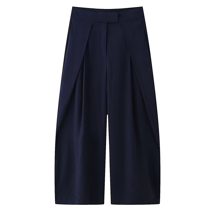 Damen weit geschnittene Culotte-Hose mit eleganten Falten und hohem Bund Drune
