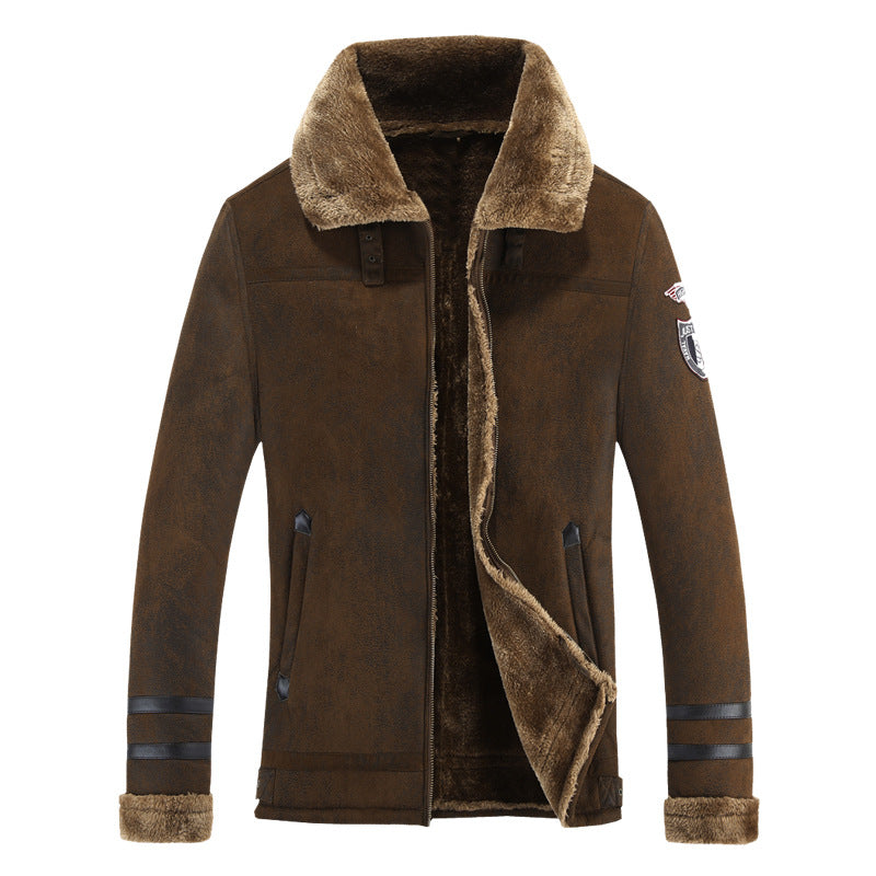 Herren Fliegerjacke mit Teddyfell-Futter und Lammfell-Optik Drune