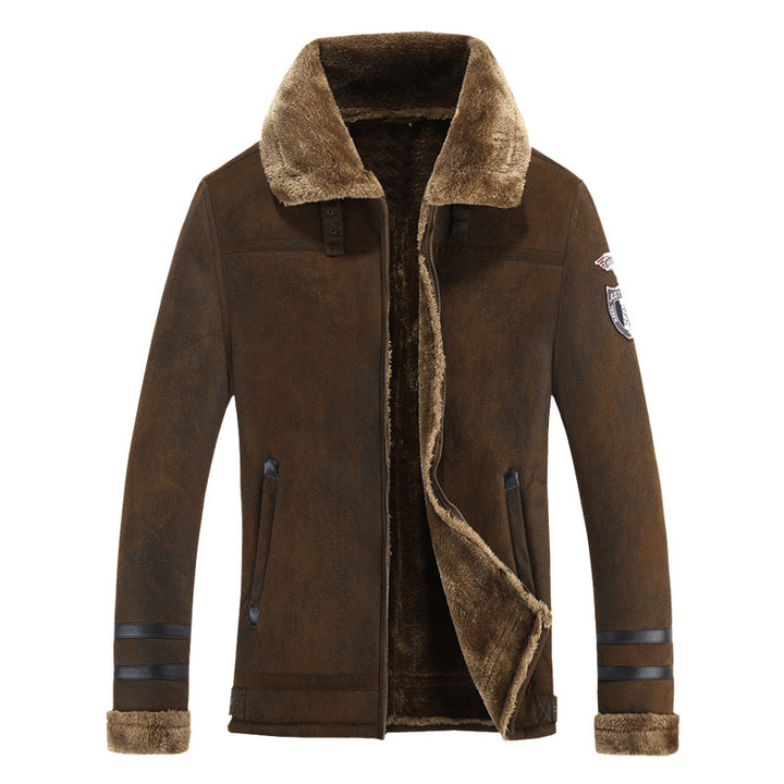 Herren Fliegerjacke mit Teddyfell-Futter und Lammfell-Optik Drune
