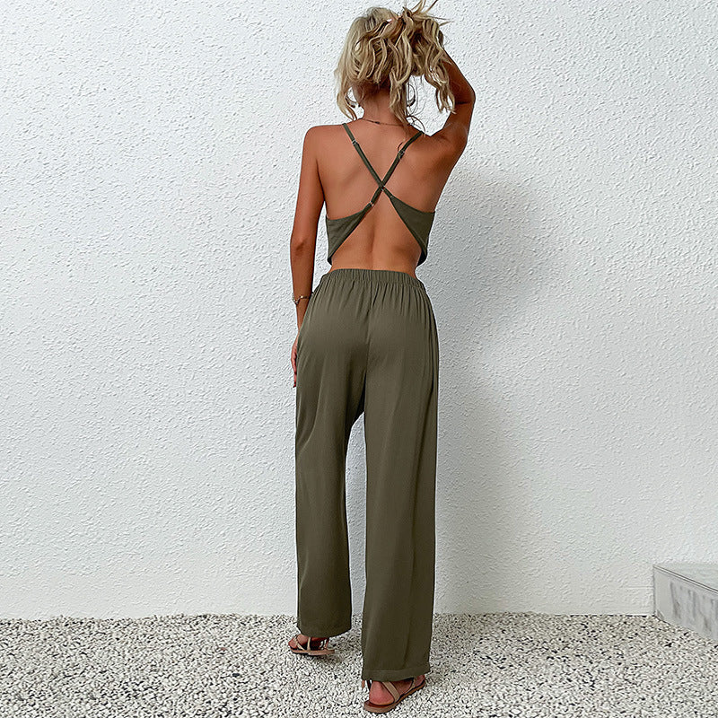 Damen eleganter Jumpsuit mit weitem Schnitt und hohem Bund Drune