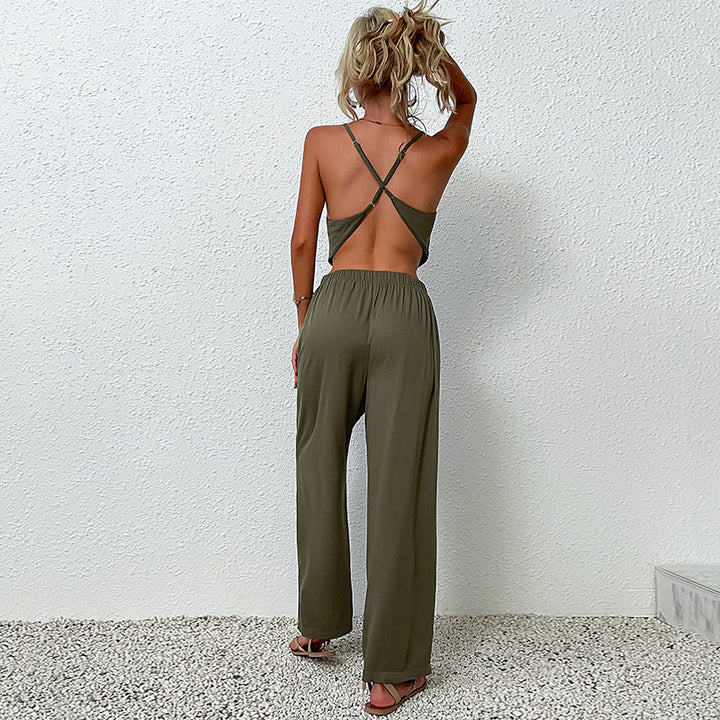 Damen eleganter Jumpsuit mit weitem Schnitt und hohem Bund Drune