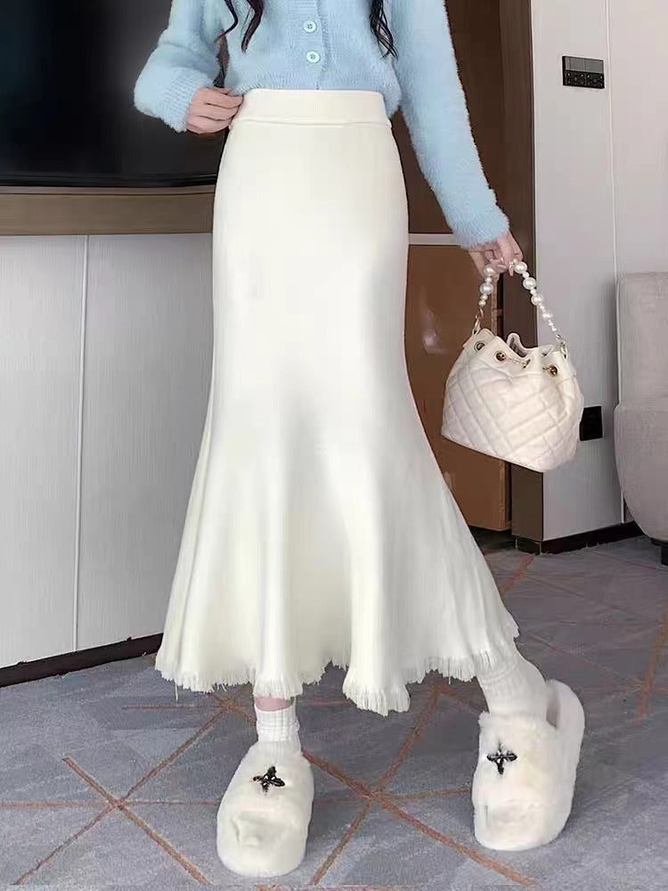 Damen Eleganter Maxirock mit voluminösem Saum und fransigen Details Drune