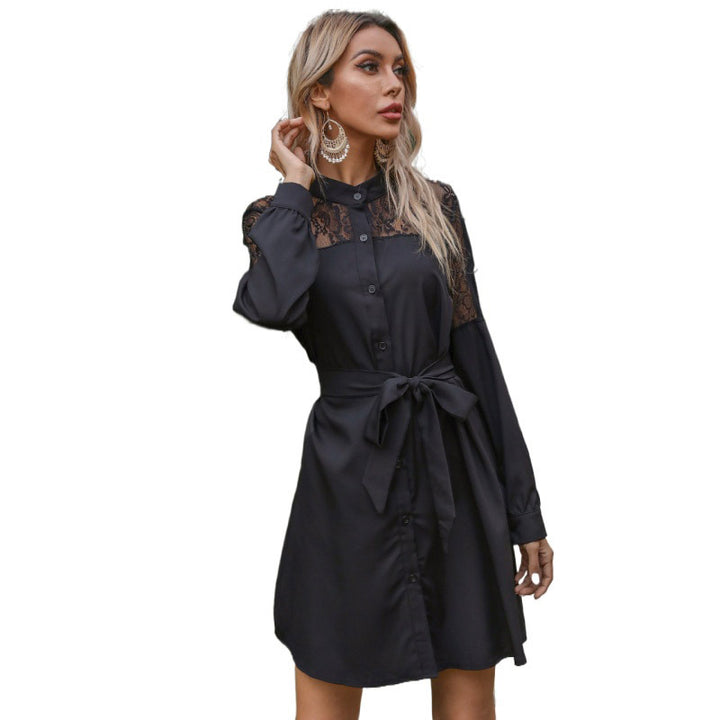 Damen Elegantes Hemdkleid mit Spitzenärmeln Drune