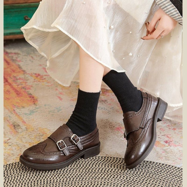 Damen Loafer im Brogue-Look mit Fransenkappe und verstellbarer Schnalle Drune