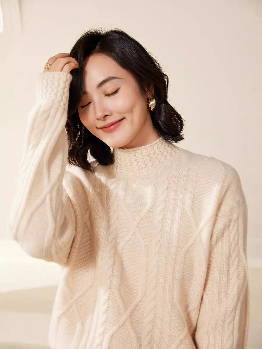 Damen Zopfstrick-Mockneckpullover mit kurzer Boxy-Silhouette Drune