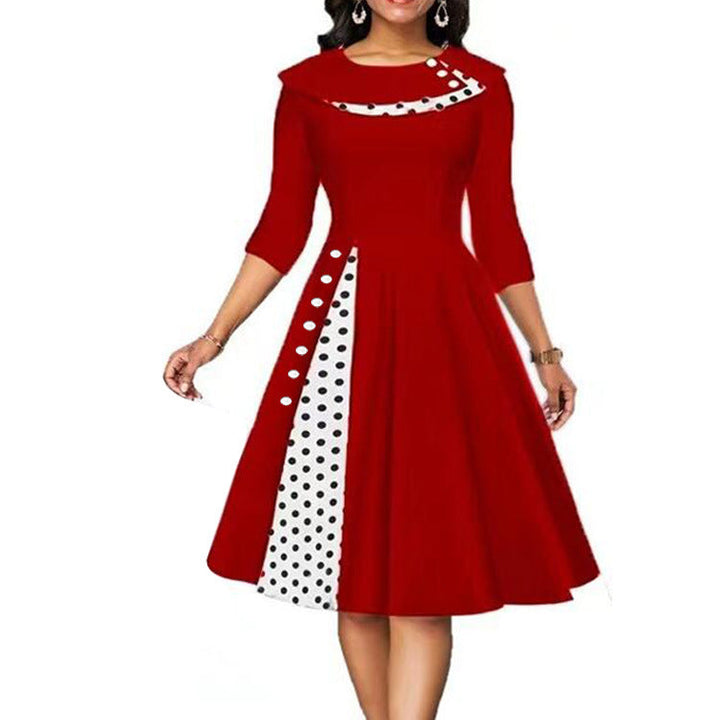 Damen Vintage Elegantes Kleid mit einzigartigem Polka-Dot-Design und ausgestelltem Rock Drune