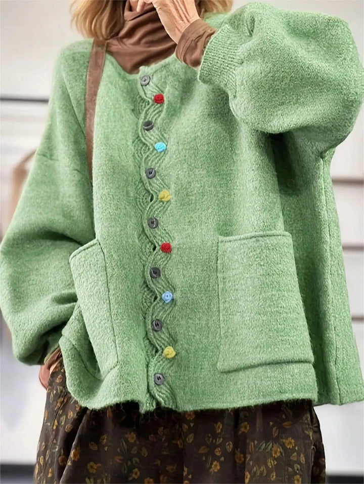 Damen Oversized Strickcardigan mit Zierknopfleiste und aufgesetzten Taschen Drune