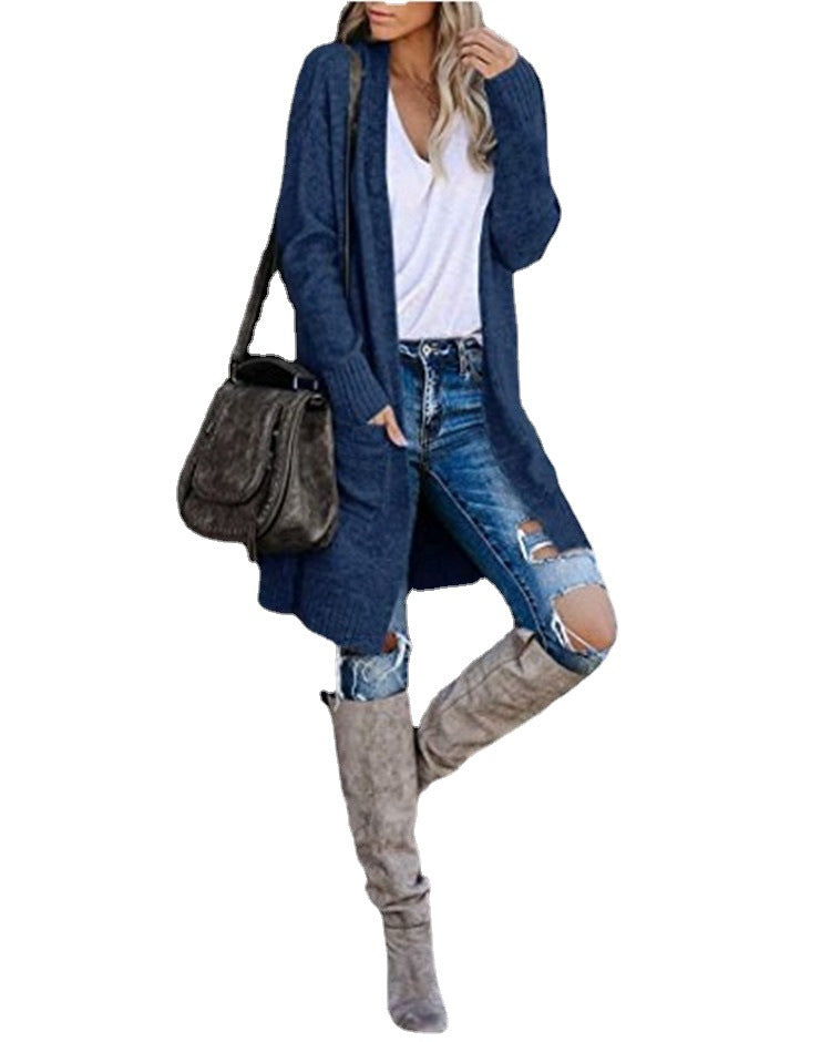Damen Langer Strickcardigan mit lässigen Taschen und modernem Design Drune