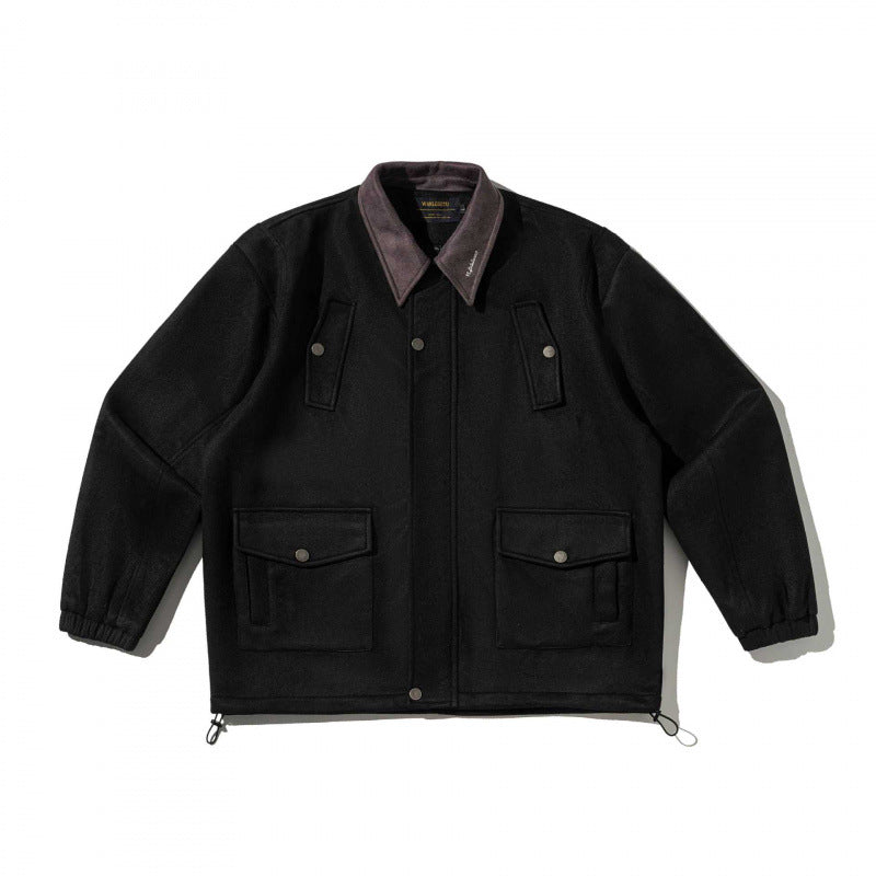 Herren Kastenförmige Wollmix-Blousonjacke mit Cordkragen, Pattentaschen und Tunnelzugsaum Drune