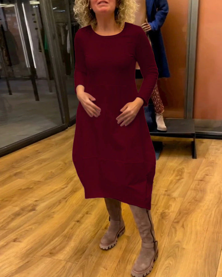 Damen nan asymmetrisches Ballonkleid mit dreiviertelärmeln, seitlichen Eingrifftaschen und fließendem Zipfelsaum Drune