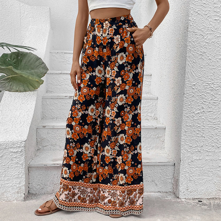 Damen Hochtaillierte weite Palazzohose mit floralem Alloverprint und Eingrifftaschen Drune