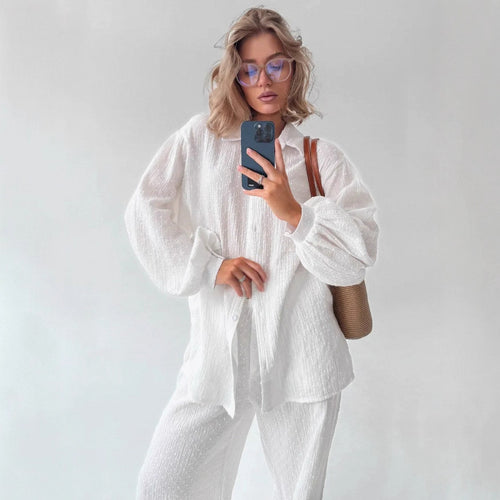 Damen lässiges Oberteil und weite Hose Set Drune