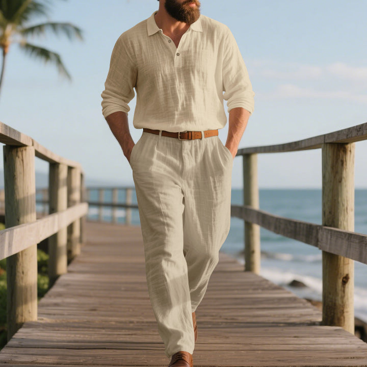 Herren eleganter Freizeit-Jumpsuit mit praktischen Taschen und stylischem Henley-Ausschnitt Drune