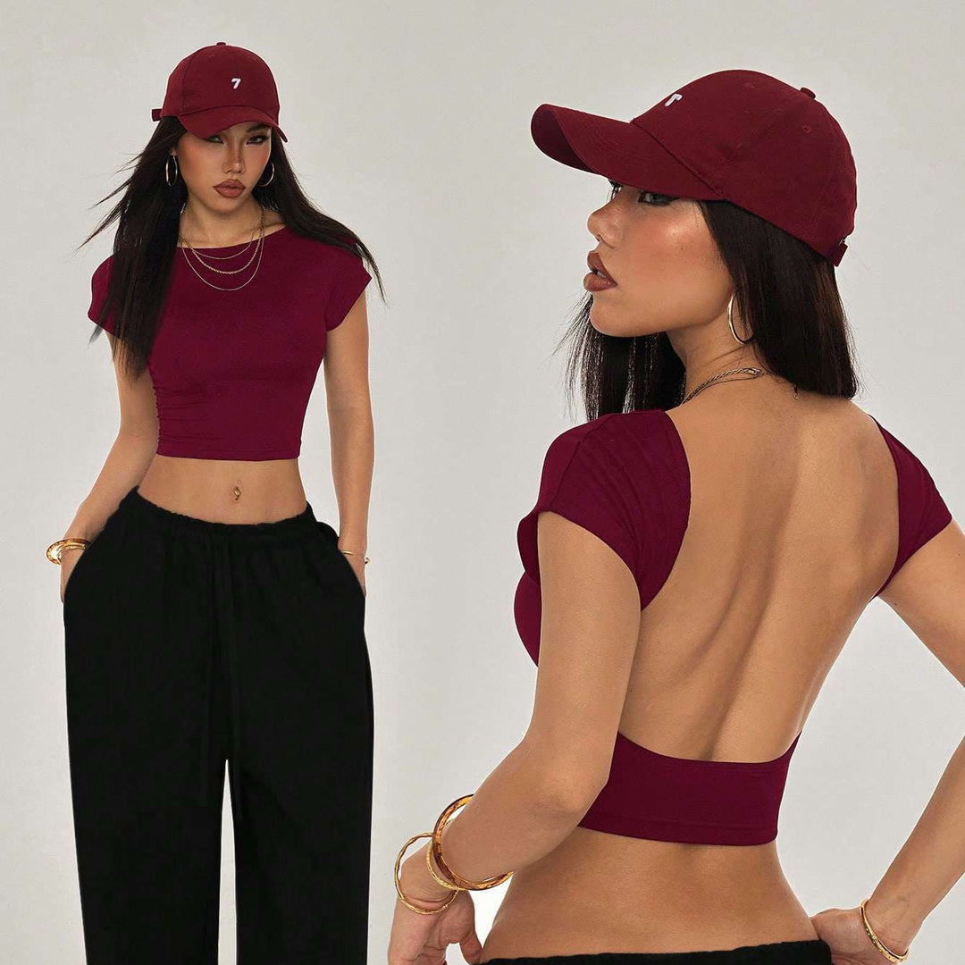 Damen Crop-Top mit breitem Ausschnitt und körperbetontem Schnitt Drune