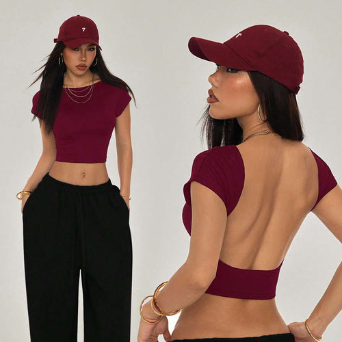 Damen Crop-Top mit breitem Ausschnitt und körperbetontem Schnitt Drune